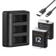 K&F Concept Gopro Hero 12/11/10/9  pack -2 battery + Triple charger